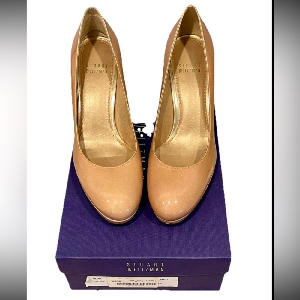 NWT Stuart Weitzman Platswoon Nude Patent Leather Heels.